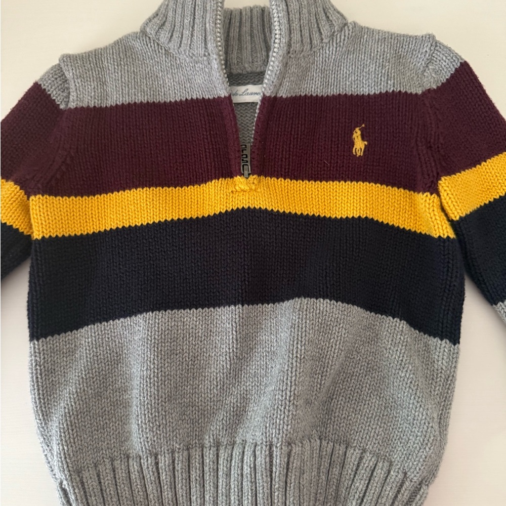 Polo by Ralph Lauren Men's Striped Sweater - Gray, Yellow, and Burgundy